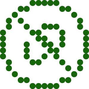 Green dotted circle with diagonal slash and R