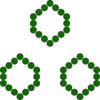 Three green circular shapes forming hexagons