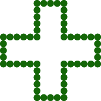 Green dotted plus sign on white background.